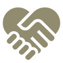 Icon of a hand shake shaped like a heart.